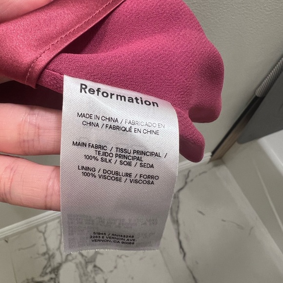 Reformation Nancy Silk Top in Strawberry Wine - Picture 8 of 8